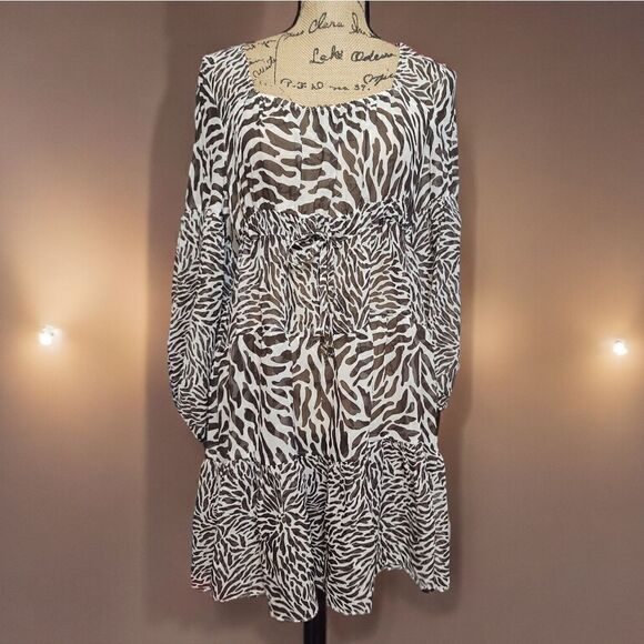 Michael Kors Silk Animal Print Semi Sheer Dress Size M - Picture 1 of 9